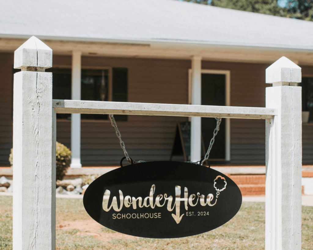 Close up shot of "WonderHere" sign in front of WonderHere Anderson building.